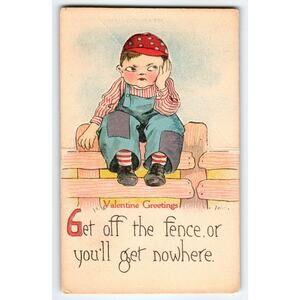 Die-cut Foldout Valentines Day Postcard Boy On Fence Barton & Spooner Series 397